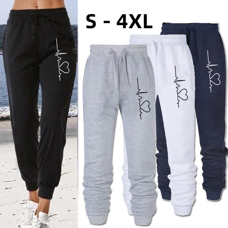 2024 Womens Loose Long Pants Fashion Electrocardiogram Printed Trousers Spring Autumn Winter Sweatpants S-4XL