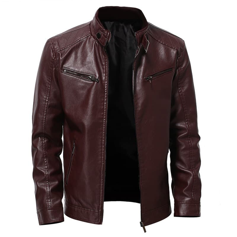 Autumn/Winter Business Gentleman Zipper Pocket Pu Leather Stand Collar Large Size Leather Jacket For Men