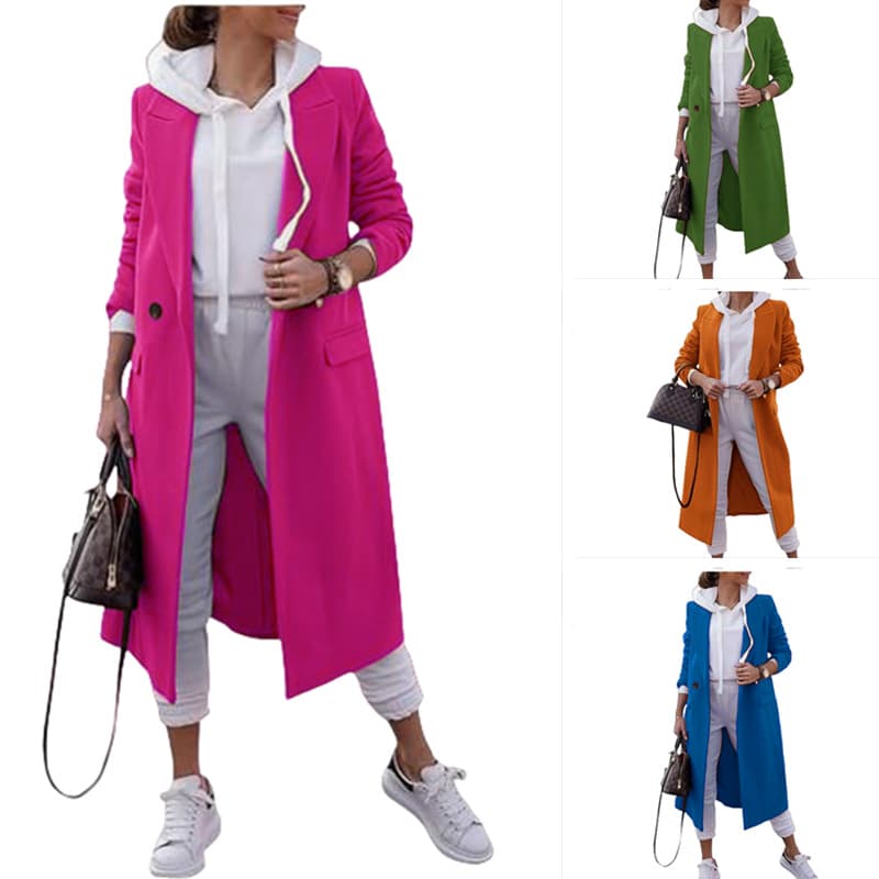 Women's Clothing Long Coat Cardigan With Double Breasted Buttons - Elegant Tweed Blazer For Office & Casual Wear (Green, Blue, Yellow, Pink, S-XXL)​