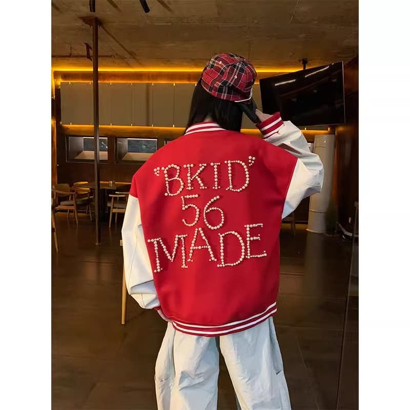 Men's Clothing Fashion Brand Beaded Baseball Jacket For Men, 2025 Spring And Autumn New Style, Loose Fitting Trendy Casual Jacket, Couple Style.