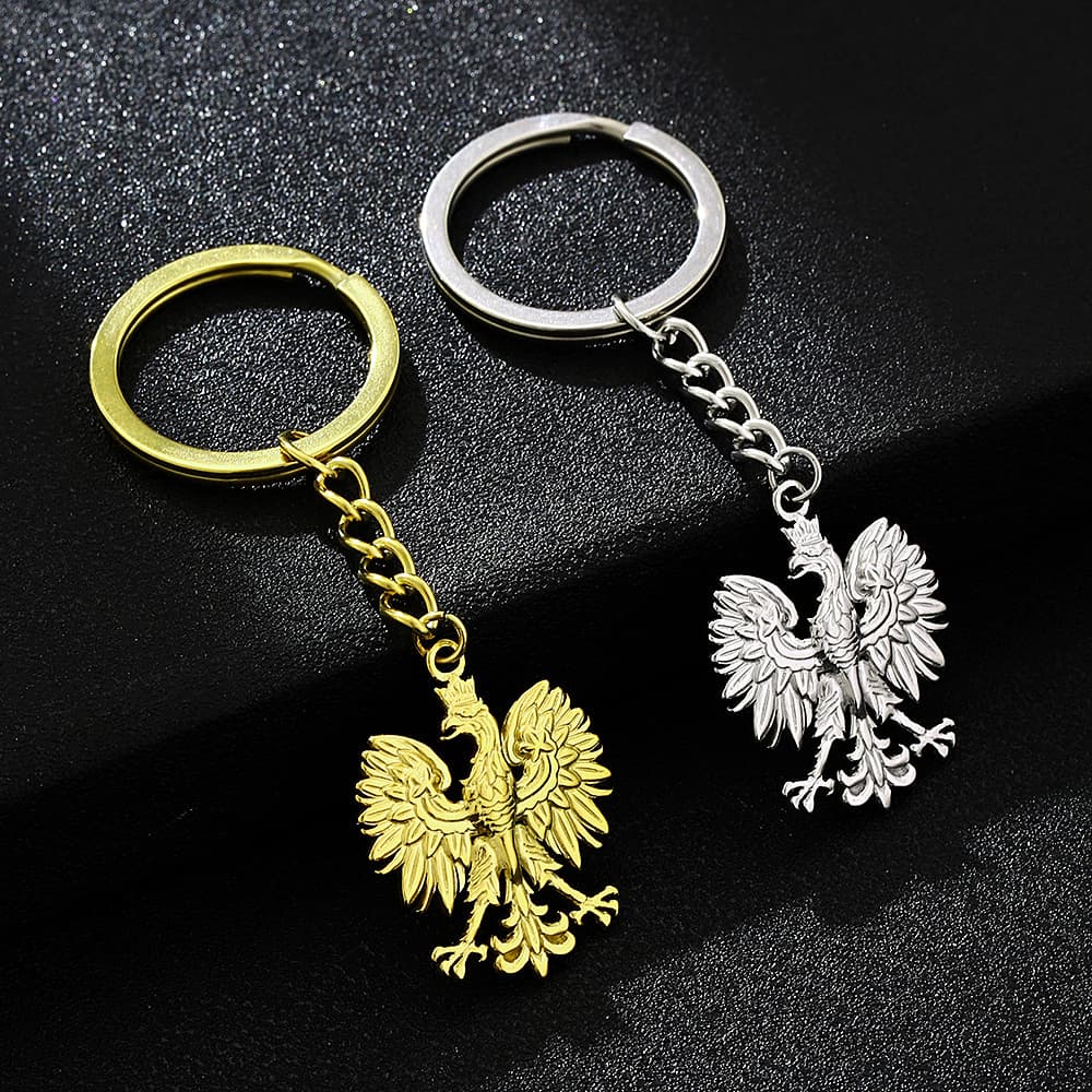 Porte-clés emblème de l'aigle polonais – Accessoire décoratif rétro en acier titane de style national pour hommes et femmes