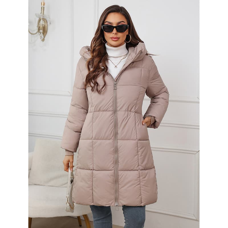 Women's Hooded Longline Quilted Coat - Warm Winter Jacket With Soft Faux Fur Lining, Relaxed Fit, Zip Closure, Multiple Pockets