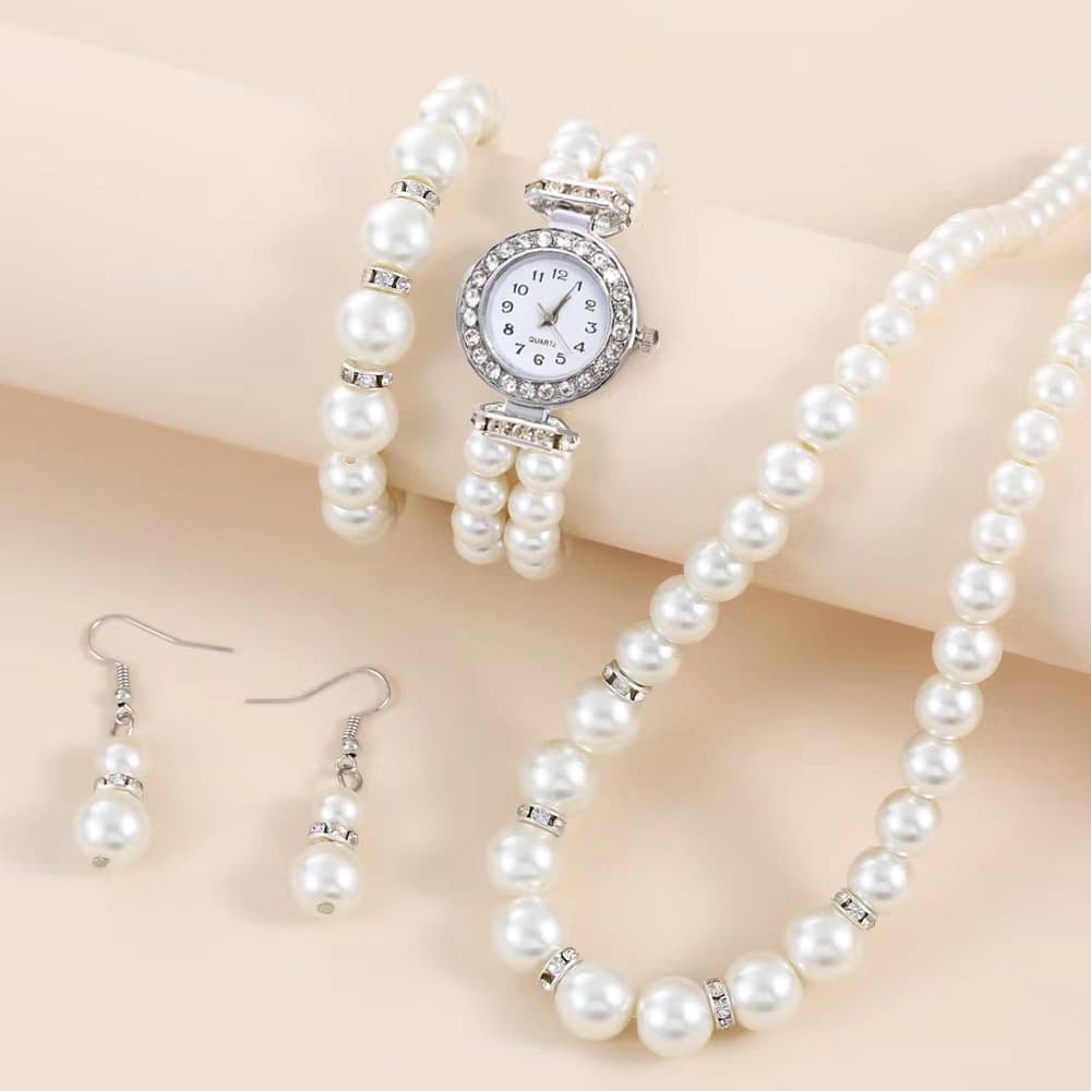 women's watch pearl accessories bracelet women's watch necklace earrings set fashion trend watch fashion gift box watch