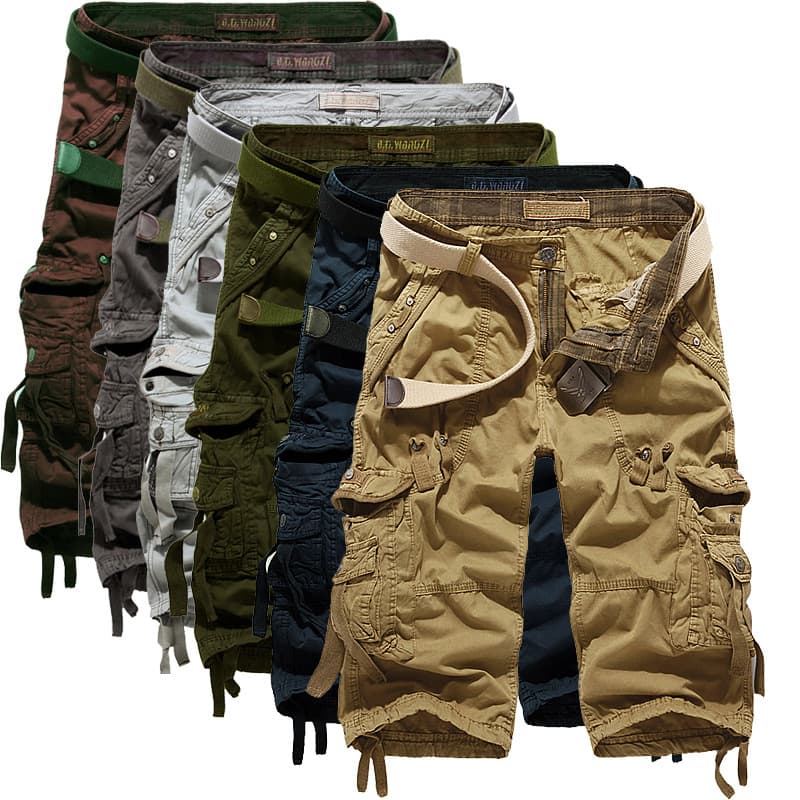 Men's Clothing Men's Loose Multi Pocket Overalls Washed Cropped Pants 7 Point Pants Loose Cotton
