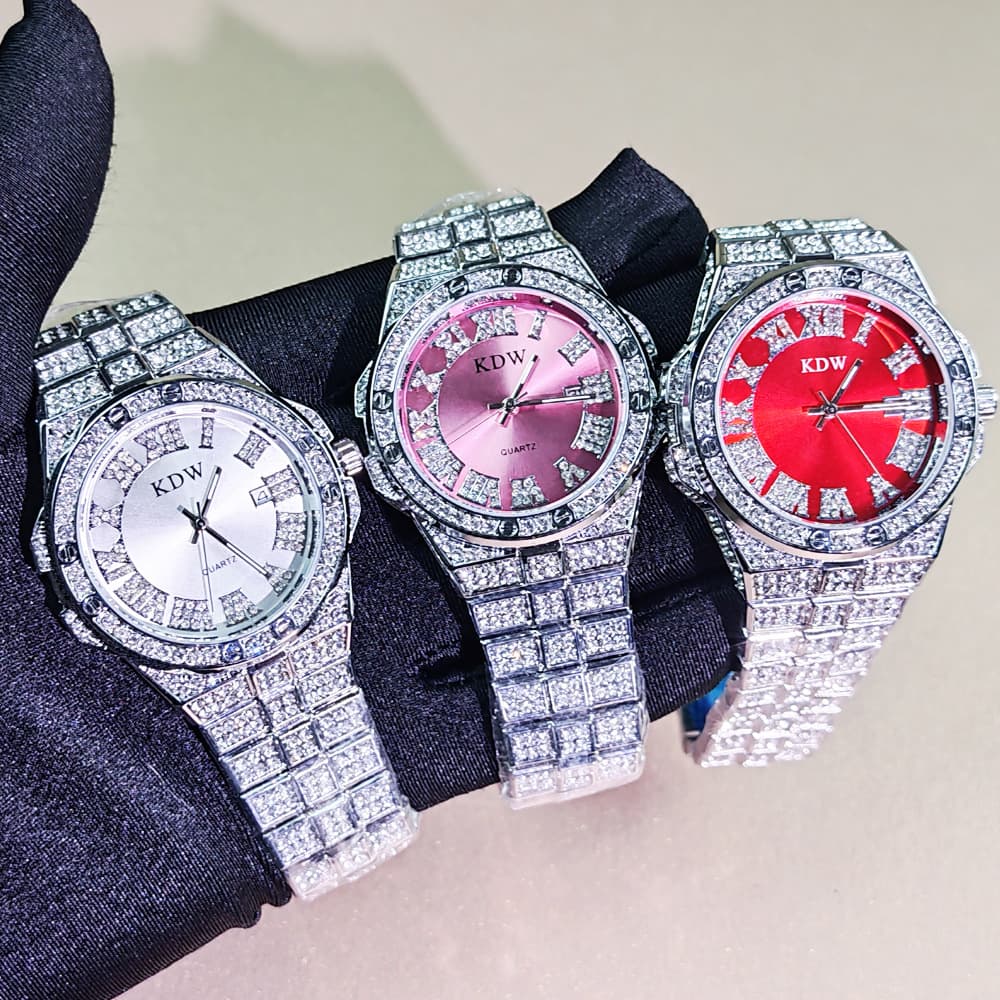 Hiphop Watch Hip Hop Men's Steel Belt Diamond Watch Waterproof Calendar Quartz Watch Men's Watch WATCH