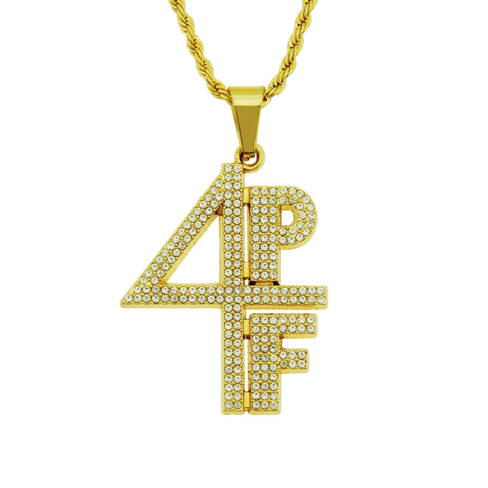 Men Women Hip Hop 4PF Pendant Necklace Zircon Tennis Chain Iced out Bling Necklaces HipHop Letter Charm Jewelry Gift
