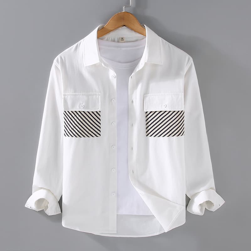 2024 Spring New Men's Fashion Fashion Casual Style Simple Contrast Color Pocket Loose Open Front Shirt Coat For Men