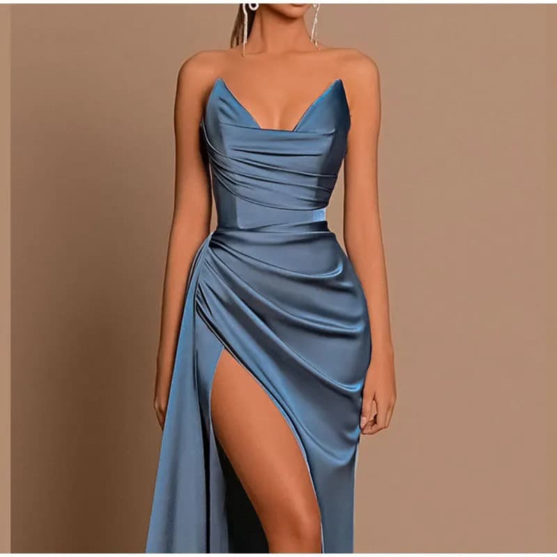 Women's Clothing new women's off shoulder high slit long skirt to the ground mermaid long dress banquet solid color robe