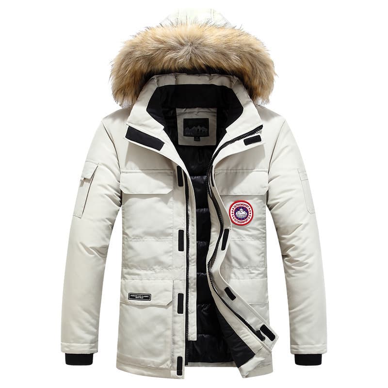 Men’s Oversized Hooded Work Jacket – Heavyweight Winter Coat With Windproof Lining & Multi-Pocket Utility (8 Sizes, Ivory/Orange/Black-Blue)