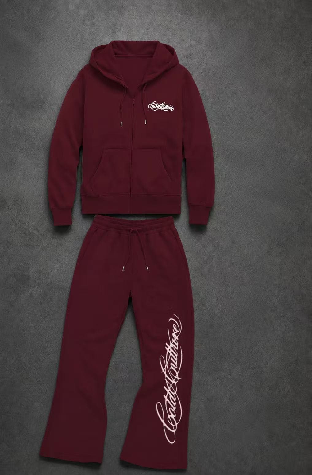 Ensemble deux pièces pour homme : sweat-shirt à capuche zippé imprimé tendance et pantalon large décontracté.
