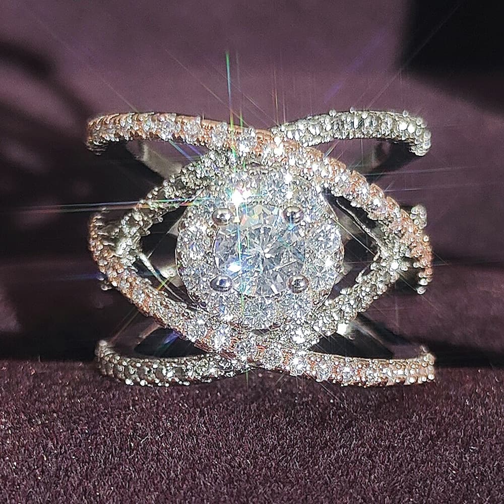 New Rose Gold Plated Color Separation Ring Female Creative Cross Zircon Engagement Ring r5000