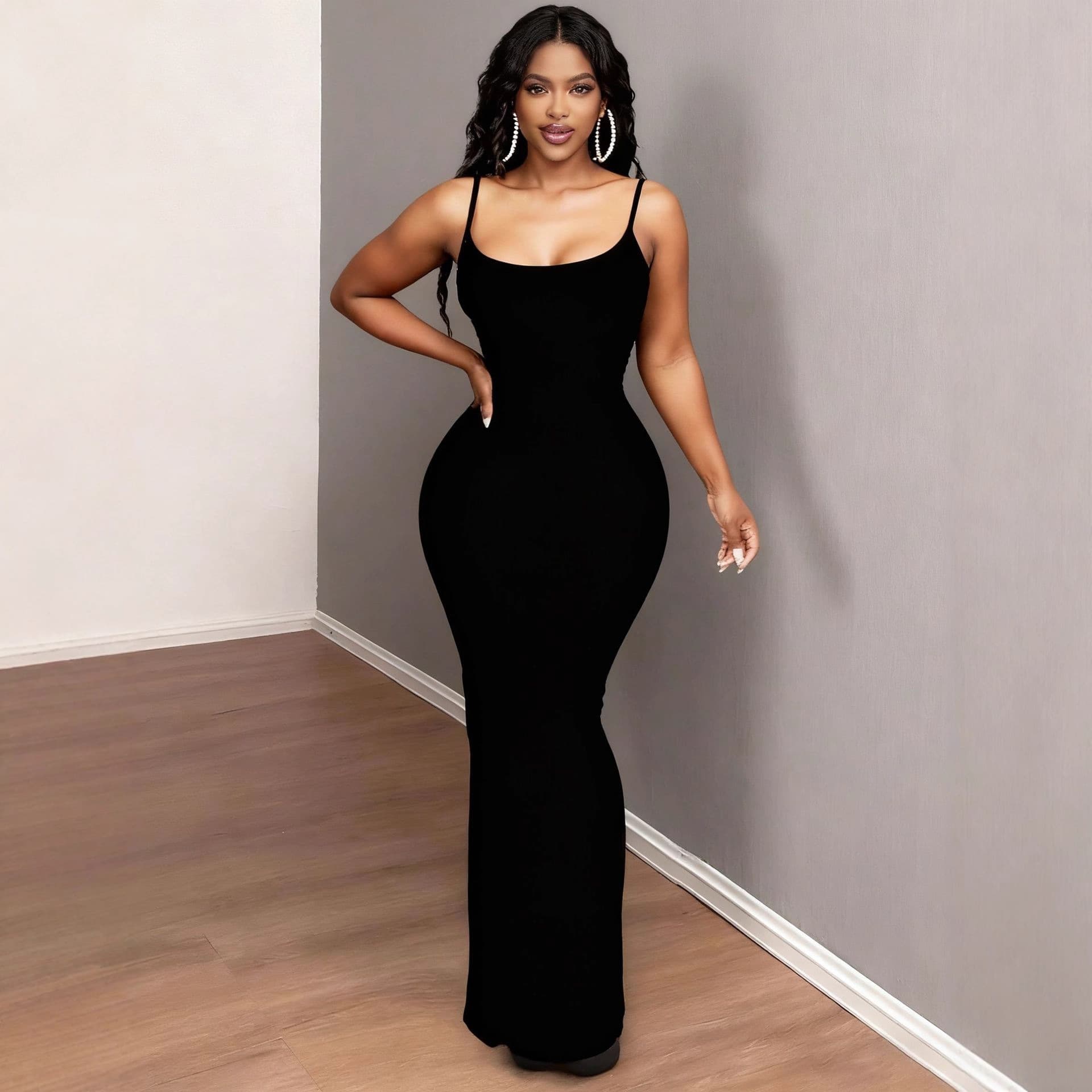 ​​"Women's Backless High-Waist Bodycon Dress – Sleeveless A-Line Long Dress With Side Slits For Night Out & Party (Black, S/M/L)"​​