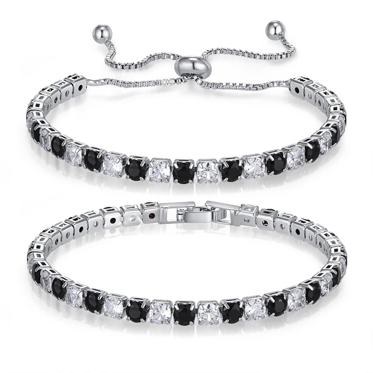Elegant Tennis Bracelet Set With Multicolor Zircon Stones & Rhodium Plating – Geometric Design Unisex Jewelry For Gifts & Daily Wear​