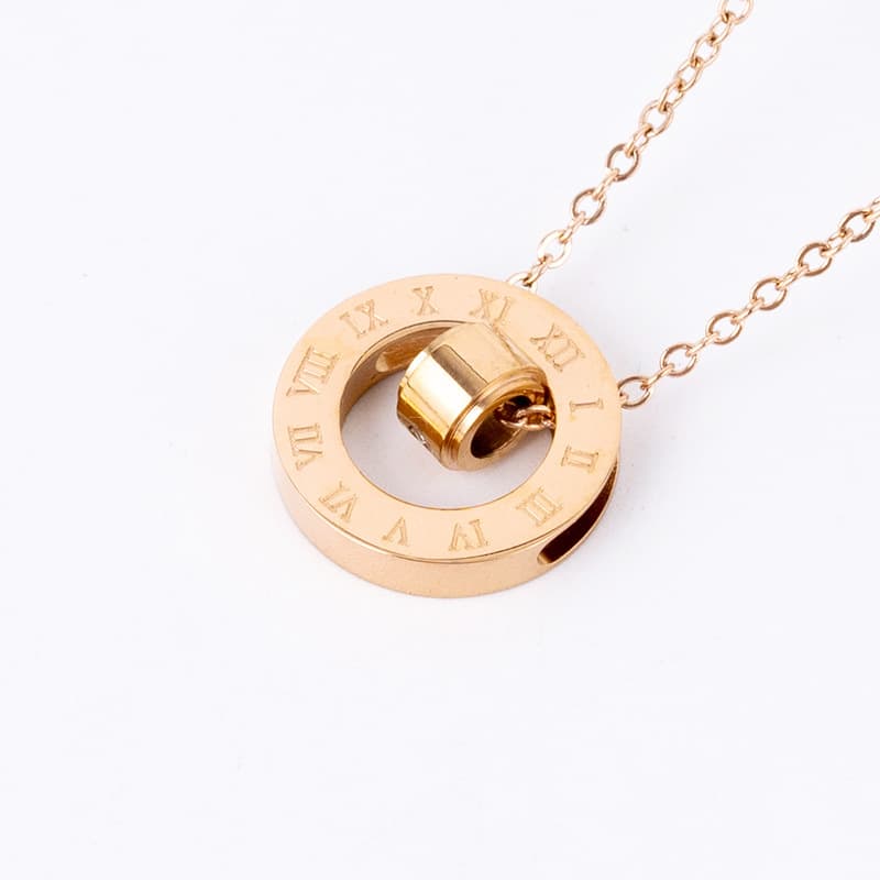 Women's Jewelry Titanium Steel Roman Numerals Inlaid Zircon Necklace Fashion Pendant