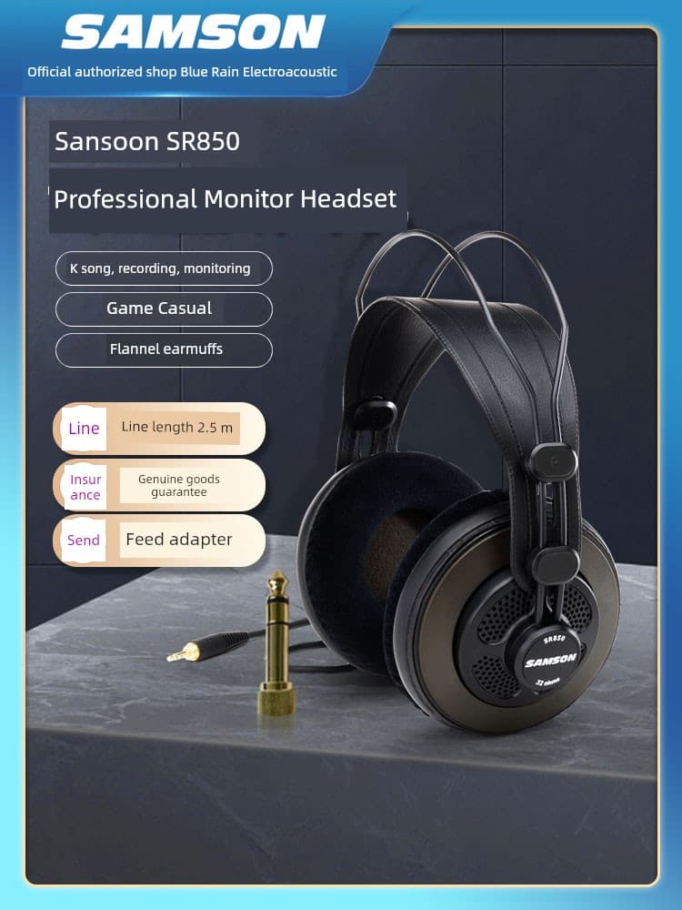 Samson Sr850 Sunson Professional Recording Monitoring Earphone Semi-Closed Music Game Voice Head Wear Ear Covering