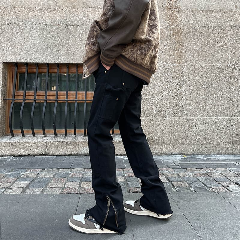Men's Clothing High Street Vibe Style Zipper Slit Casual Pants Men Ins Trendy Brand Loose Straight Workwear Flared Trousers