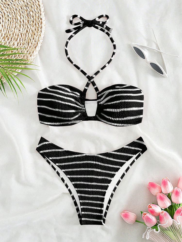Women's Clothing Striped Swimsuit Sexy Three Point Bikini Split Swimsuit Women Summer