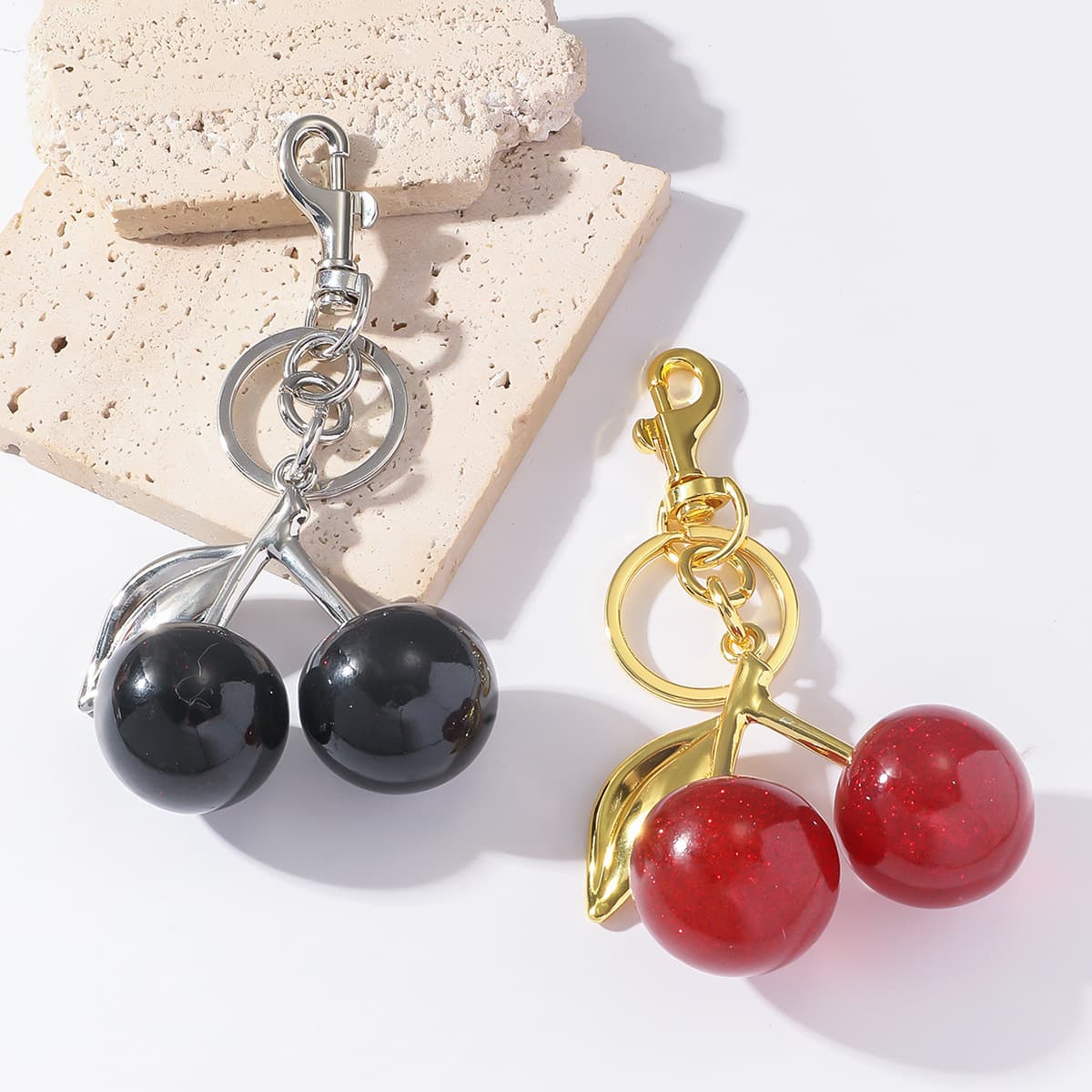 Elegant Cherry Keychain Charm - Gold & Silver Alloy Keyring With Red And Black Cherry Designs For Bags Wallets Gifts Cherry Keychain Ornament