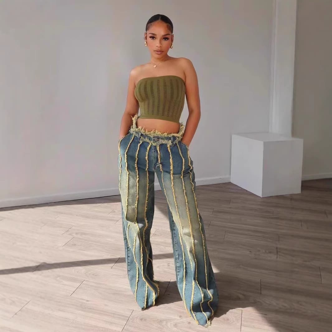 Women's Clothing Women's Denim Stitching Multi Layer Washing And Dyeing Stretch Denim Four Seasons Trousers