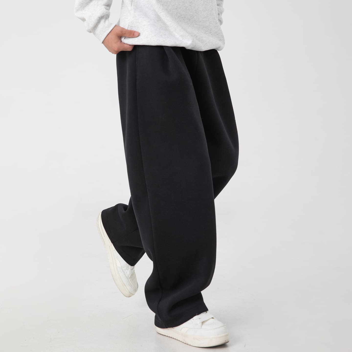 ​​Men's Pleated Straight-Leg Jogger Pants – Oversized Streetwear Sweatpants With Drop-Crotch Design ( Black/Heather Gray, Unisex Casual)​​