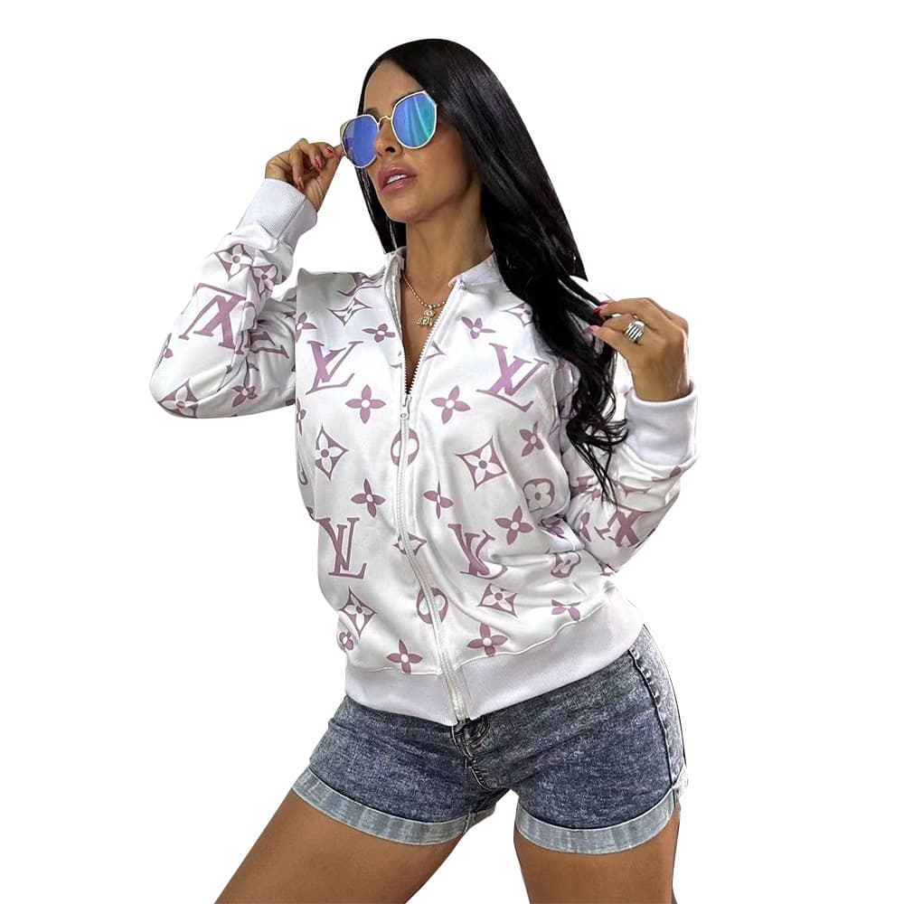 Veste décontractée tendance pour femme 2024, avec imprimé et fermeture éclair, manteau à double fil