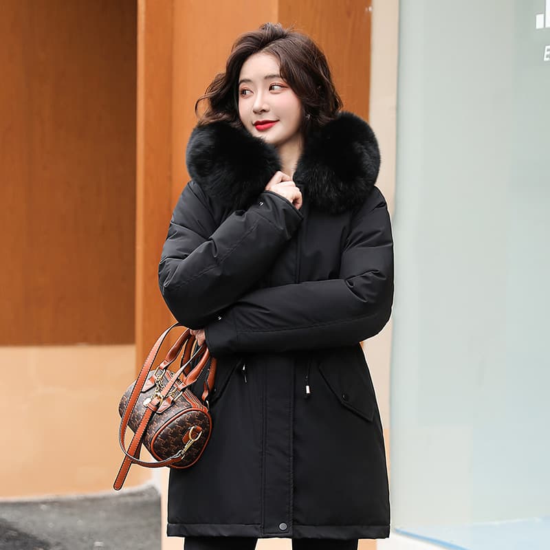 Veste d'hiver matelassée en coton avec col en fourrure pour femme