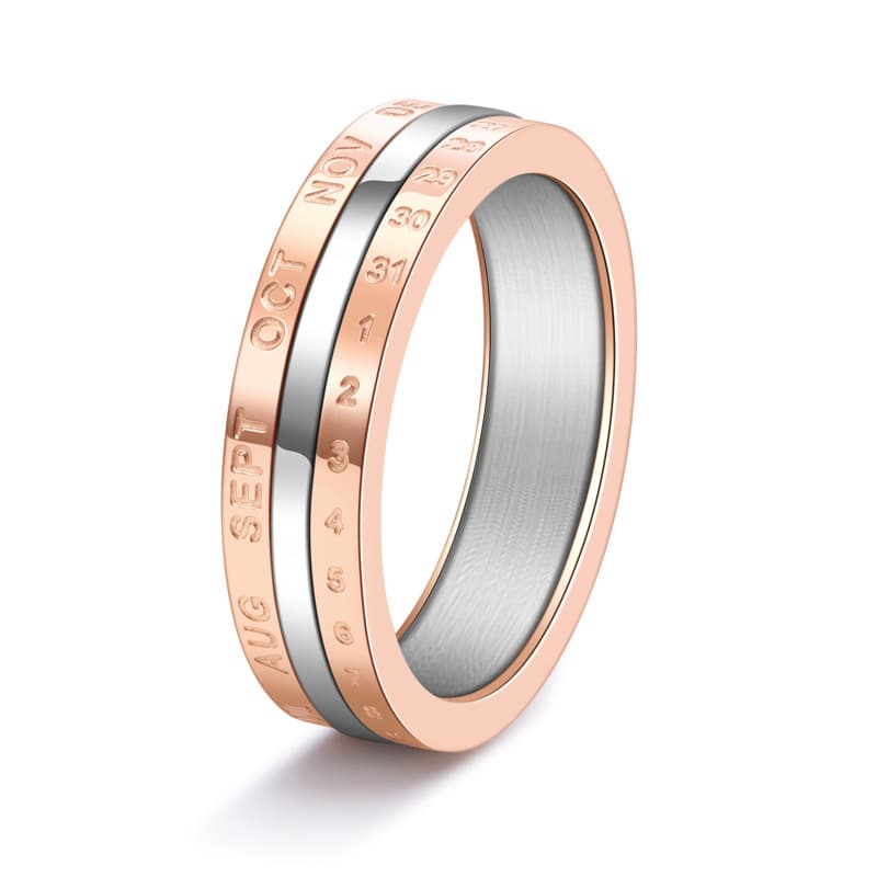 Women's Jewelry Titanium Steel Digital Date Rotatable Ring Men And Women Fashion Simple Style Rose Gold Index Finger Ring