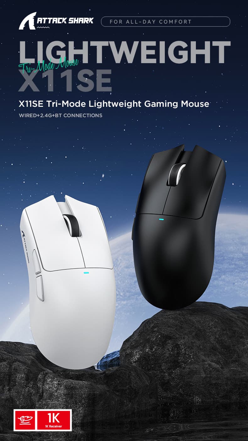 ATTACK SHARK X11SE Wireless Bluetooth Mouse Game E-sports Long Battery Life Three-mode Lightweight