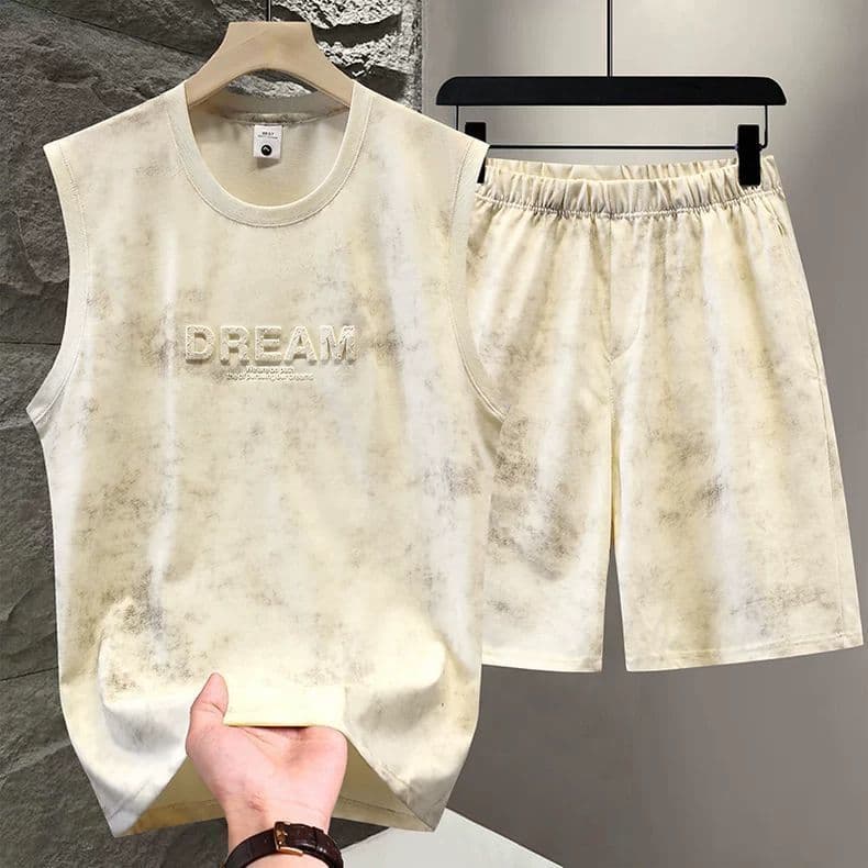 Men's Tie Dye Short Sleeve T-Shirt And Shorts Set Summer Style Embossed Steel Print Casual Basic Polyester Outfit