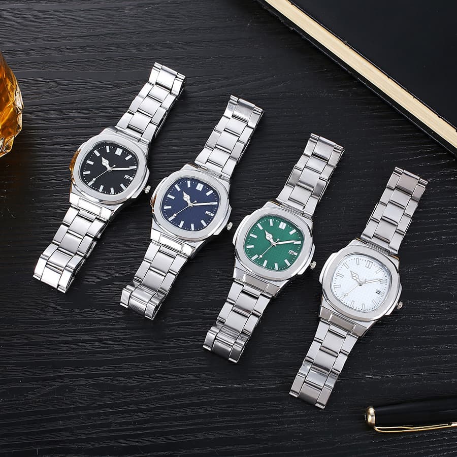 Men's Watches New Style Square Sports Calendar Steel Strap Men's Quartz Watch Wholesale Available (One Piece)