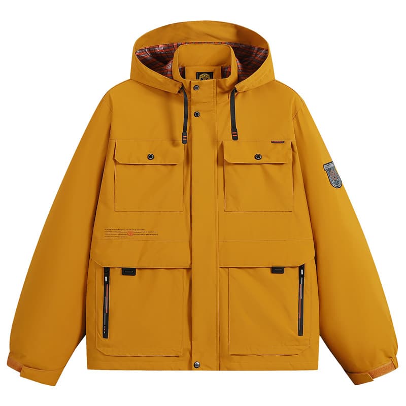 "Men's Lightweight Hooded Jacket – Breathable Polyester, Zip-Up Stand Collar, Streetwear Parka With Embroidered Badge (Sizes M-5XL)"