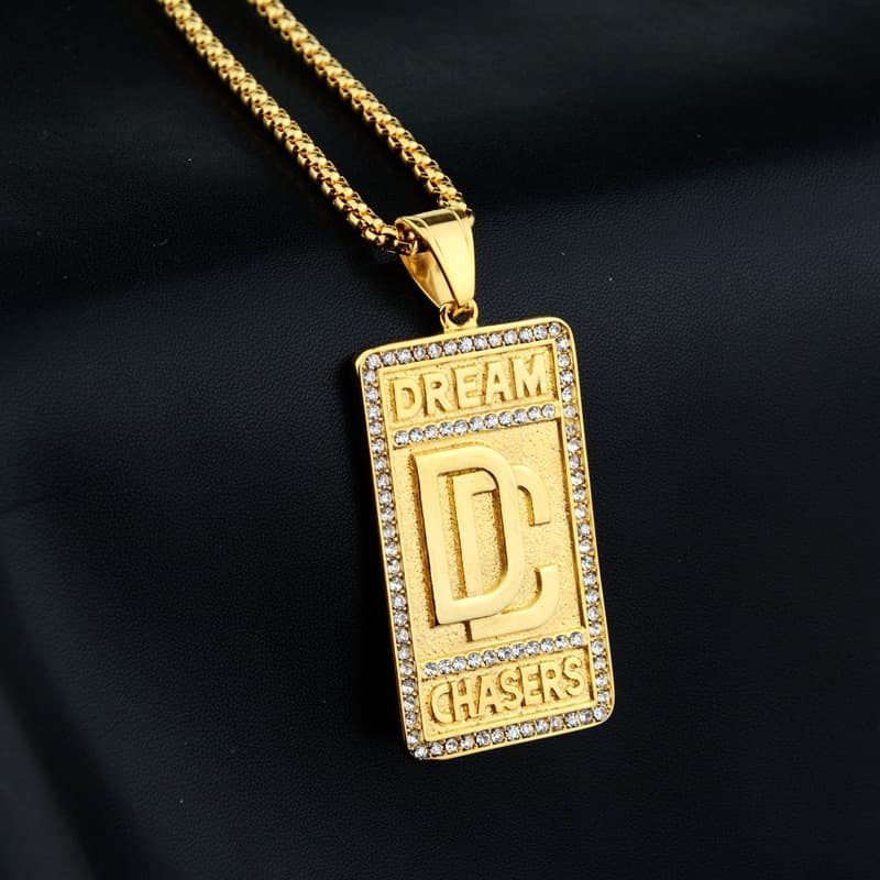 Pendentif carré en diamant DC pour homme, tendance rétro, collier hip-hop polyvalent