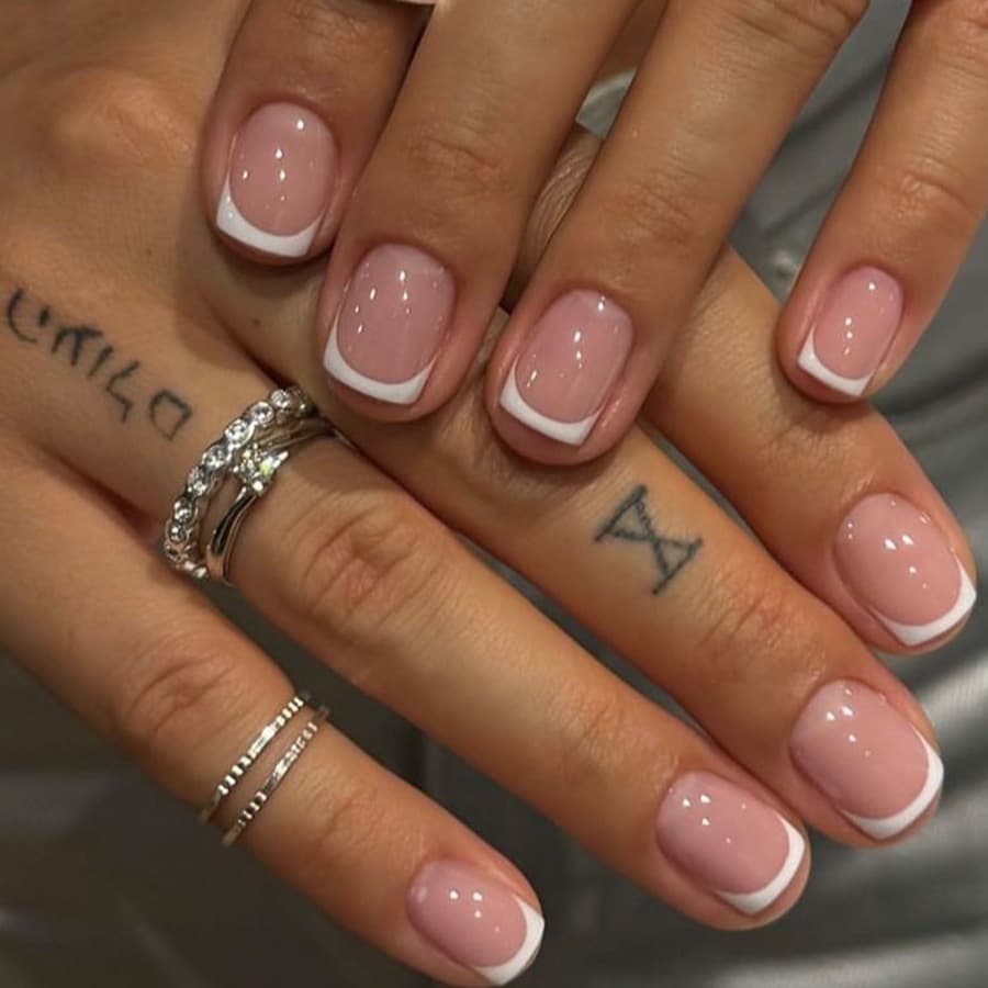 Short Gloss White French Light Powder Girl's Fresh Fashion Cute Wearing Manicure Pieces Europe and America Foreign Trade 24 Pieces