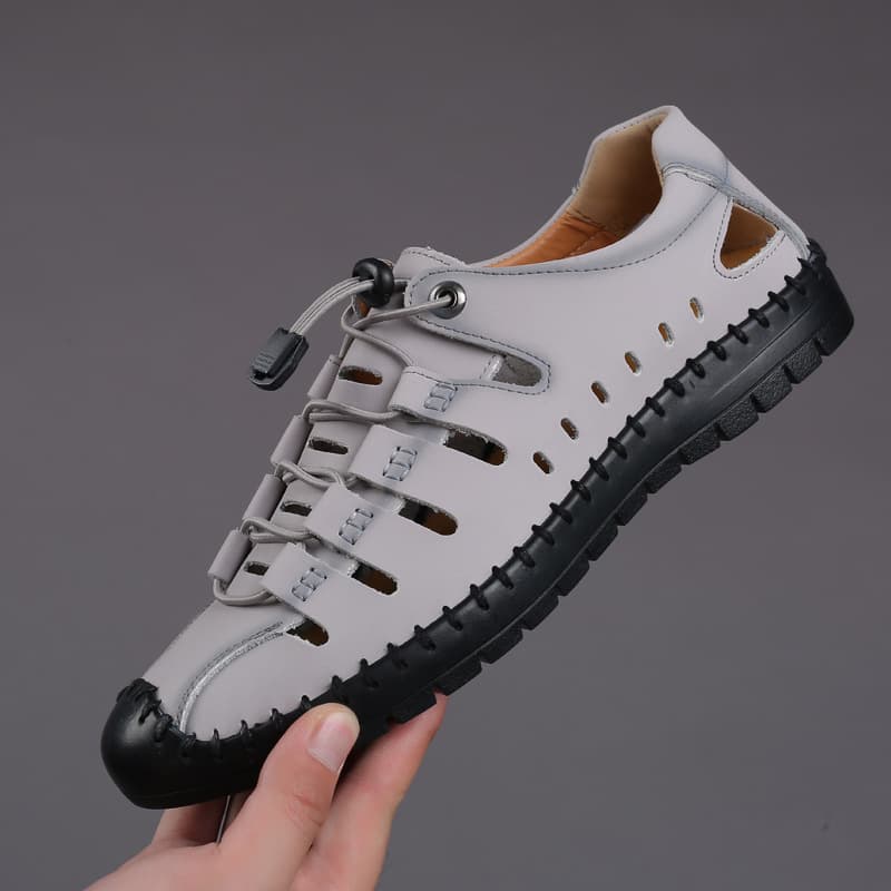 Summer new men's sandals leather casual shoes men's hollow breathable leather shoes men's shoes