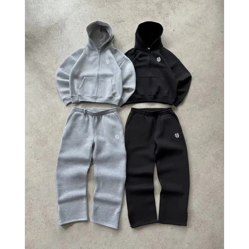 Men's & Women's Embroidered Zip-Up Hoodie & Jogger Set - High Street Hip Hop Streetwear Loose Fit Casual Sweatpants (S-3XL)​