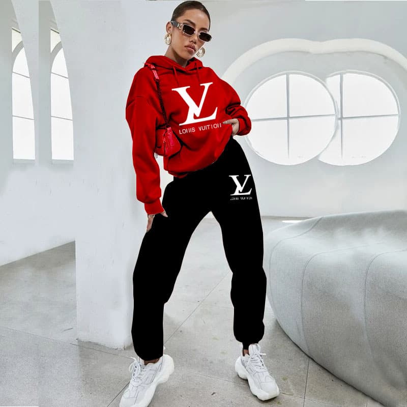 Ensemble deux pièces femme : pull à capuche, sweat-shirt, polaire, cordon de serrage, imprimé lettres, style transfrontalier