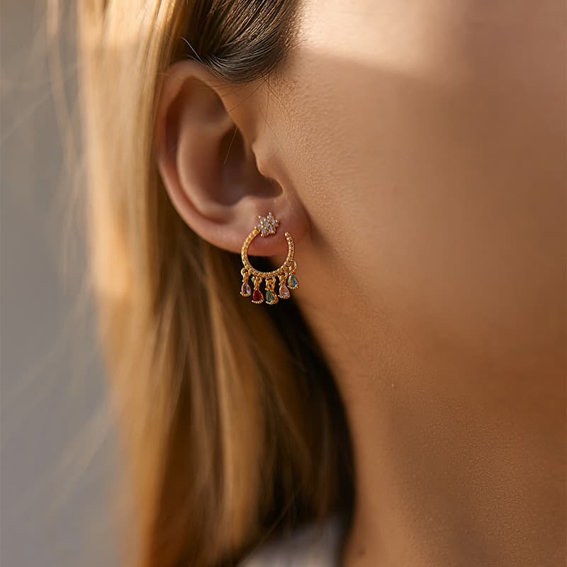 Niche zircon earrings brass plated K real gold bohemian style medieval texture earrings