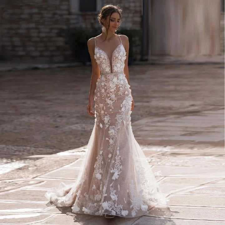 Women's high waist slim sexy deep V backless lace mesh floor-length dress bridesmaid dress daily photo shoot long dress