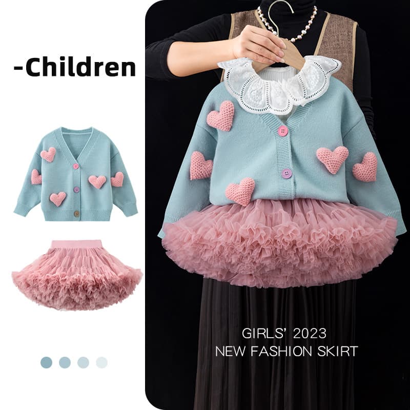 Lange Children's Clothing Girls Long Sleeve Cardigan Autumn Sweater Children's Baby Wool Love Coat
