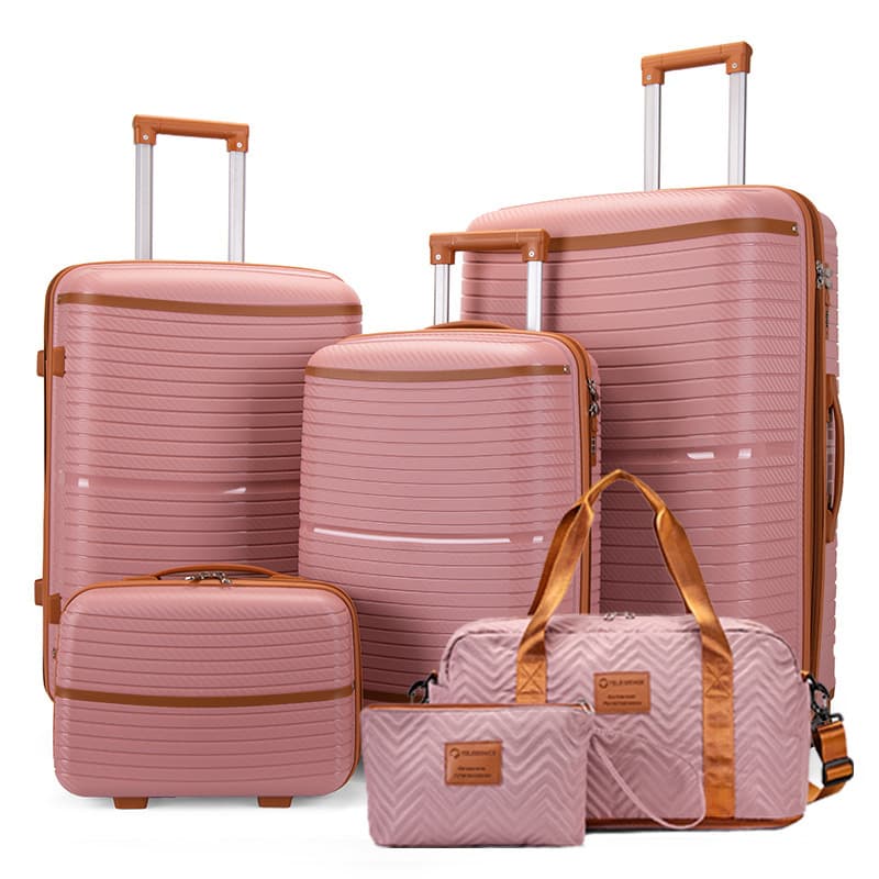 Brown Color Six Piece PP Trolley Case Explosion Proof Zipper Universal Wheel Suitcase Luggage Storage Box Set