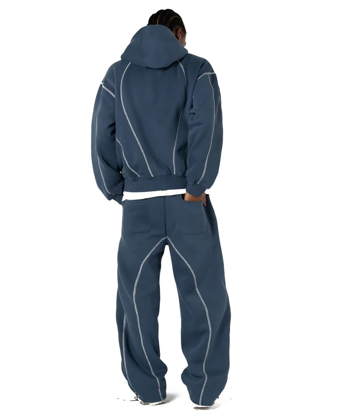 Ensemble de survêtement 2 pièces pour homme, sweat à capuche zippé à rayures réfléchissantes et pantalon de jogging, tenue streetwear décontr