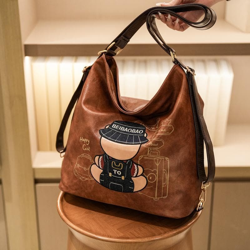 2025 New Fashion Versatile Bear Backpack For Women Large Capacity Wide Strap Tote Commuter Shoulder Mommy Bag