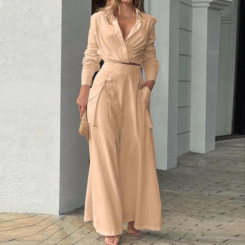 2023 Women's INS Solid Color Temperament Commuter Loose Pocket Fashion Casual Set