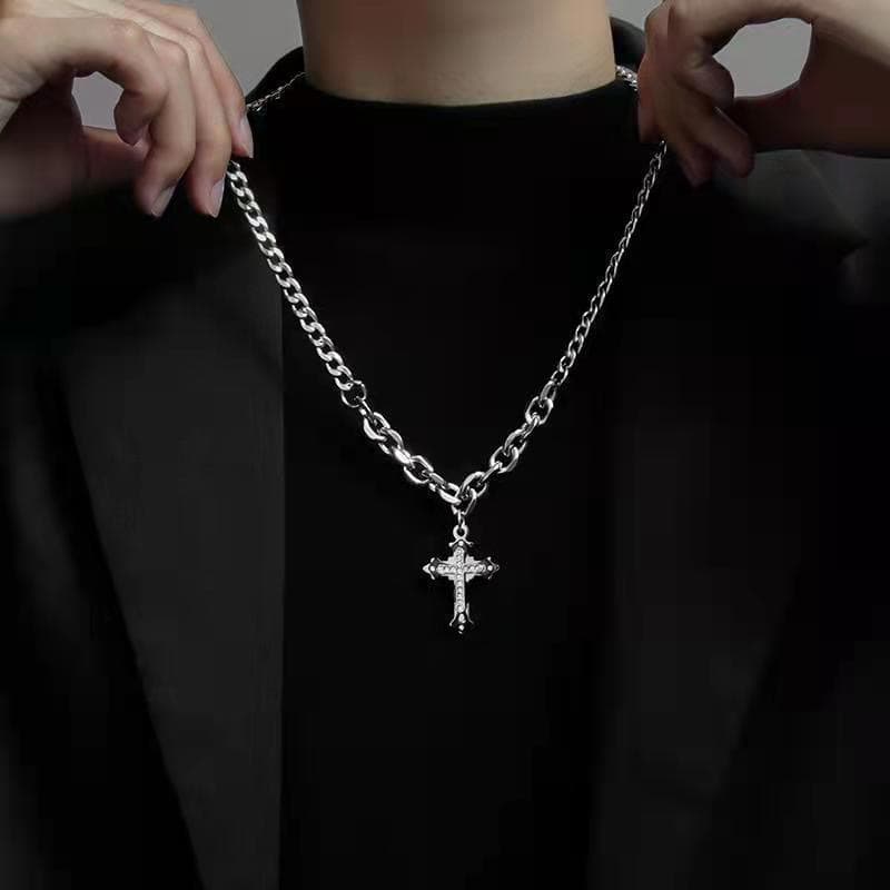 Cross For Men Trendy Cool Light Luxury Niche Women Sweater Ins Hip Hop Disco Design Sense Necklace Cuban Chain