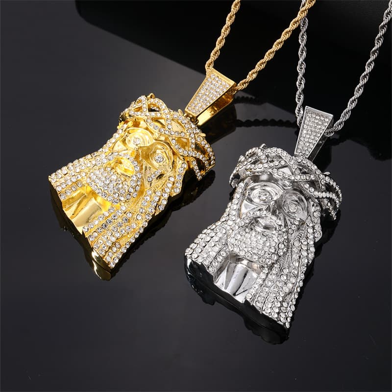 Gold Plated Diamond Encrusted Old Man Pendant Necklace Hip Hop Style Alloy Twisted Jewelry For Men