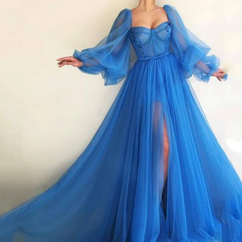 Women's Temperament Fashion Dress Mesh Slit Big Swing Wedding Dress Evening Dress