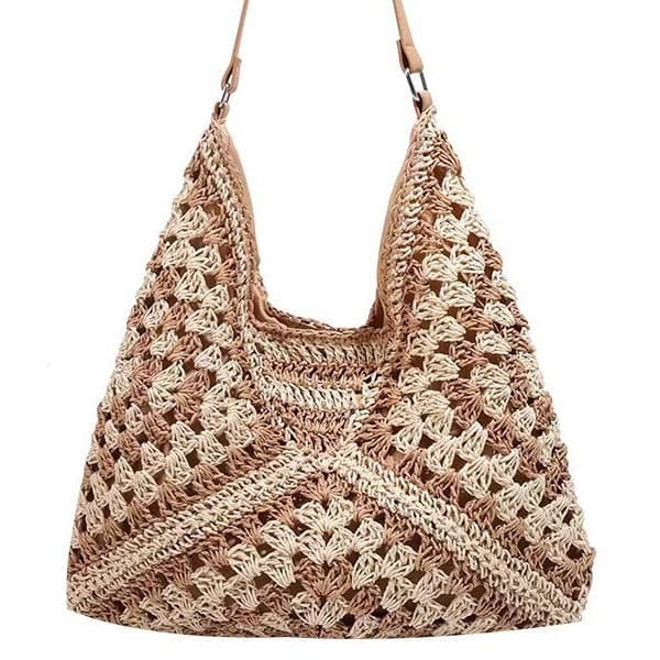 Personalized large capacity woven bag, women's new fashionable single shoulder grass woven bag, casual beach tote bag