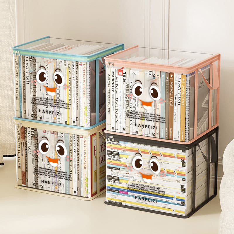 Kids' Cartoon Storage Bag - Large Capacity Book & Toy Organizer For Classroom Desk (Transparent Front Handles School Supplies Holder)