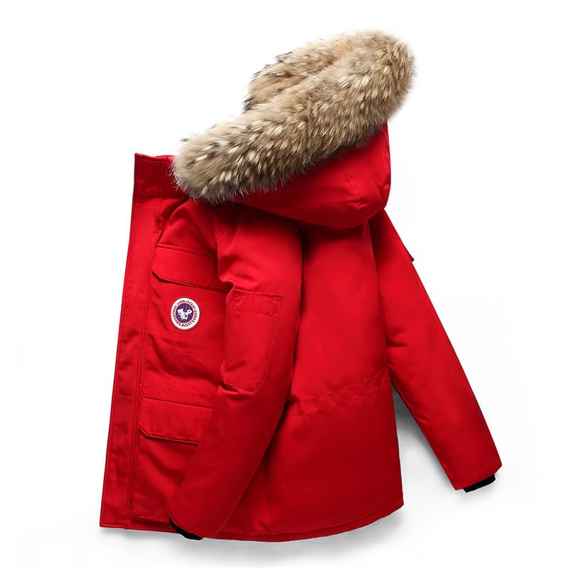 Hiver nouvelle mode Couple à capuche vers le bas hommes épaissi bleu petit col de fourrure manteau de travail tendance