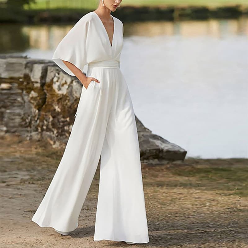 Women's Dress Jumpsuit Hot Sale Deep V High Waist Wide Leg Pants